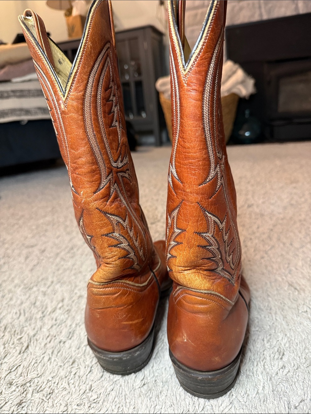 Tony Lama Men's Western leather Cowboy Boots embroidered Classic flannel fall 10 - Picture 3 of 8